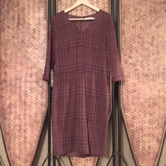 PLANET Pomegranate Red Houndstooth Velvet Burnout Midi Shift Dress - Picture 1 of 9